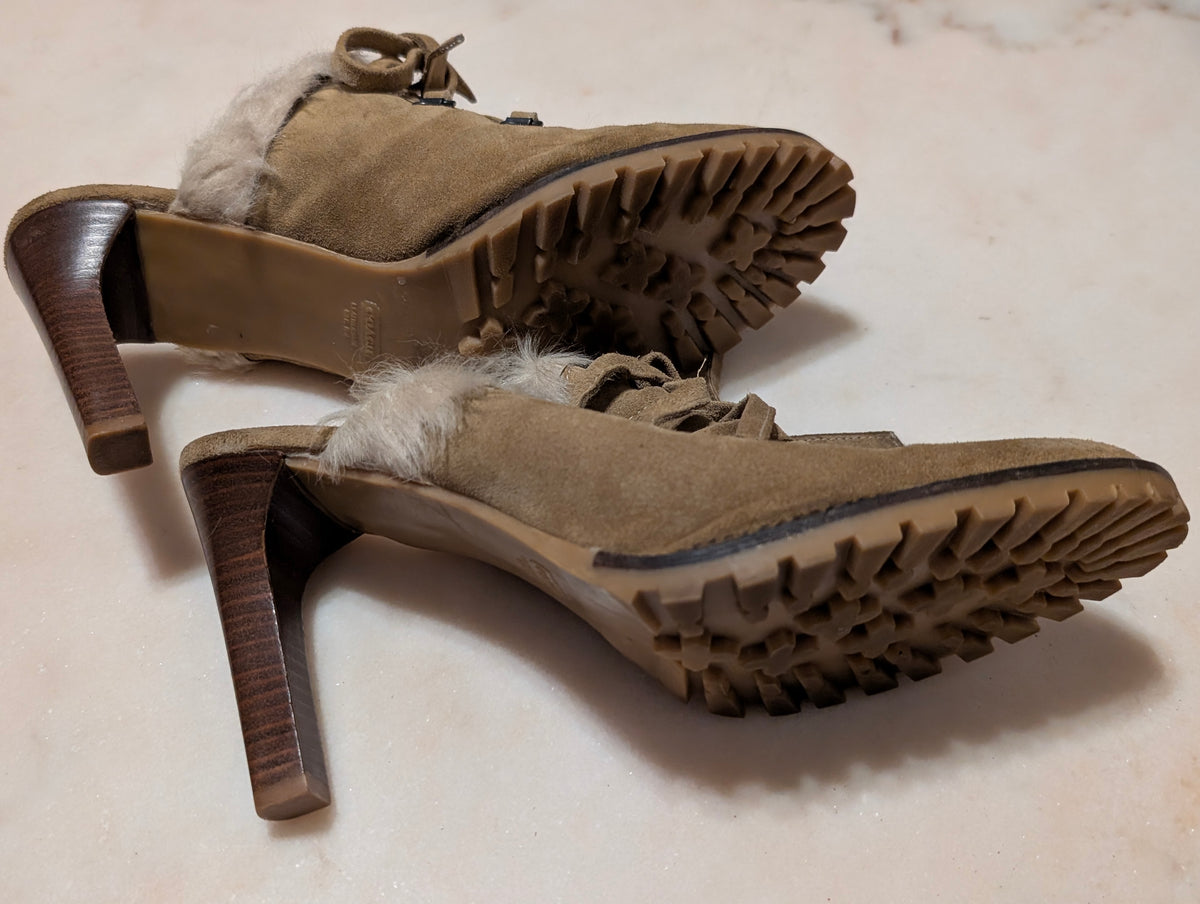 Coach Krisly Suede Leather Lace-Up Mule Heels Women's Size 10B Made in Italy