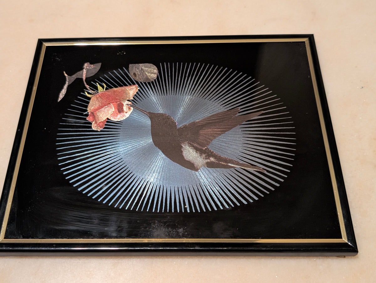 Vintage Kafka Industries #4368 Hummingbird & Rose 3D Foil Wall Art Framed Made in USA