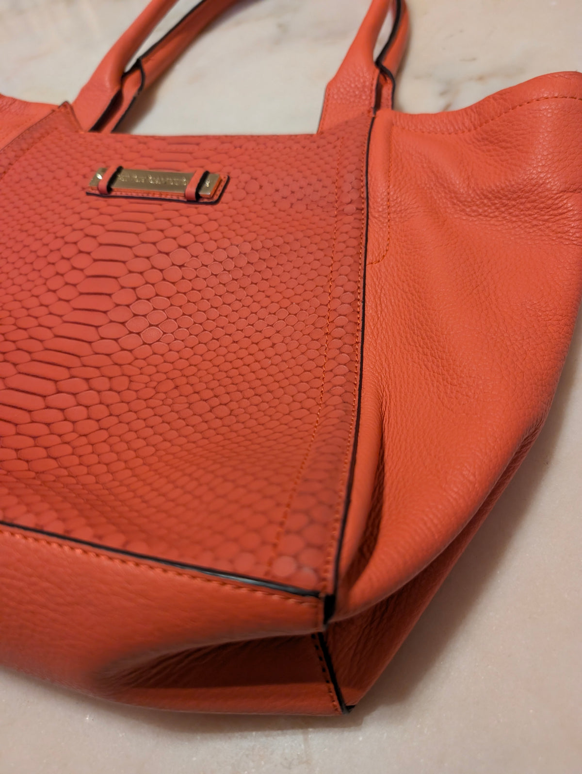 Vince Camuto Coral Orange Leather Tote Bag