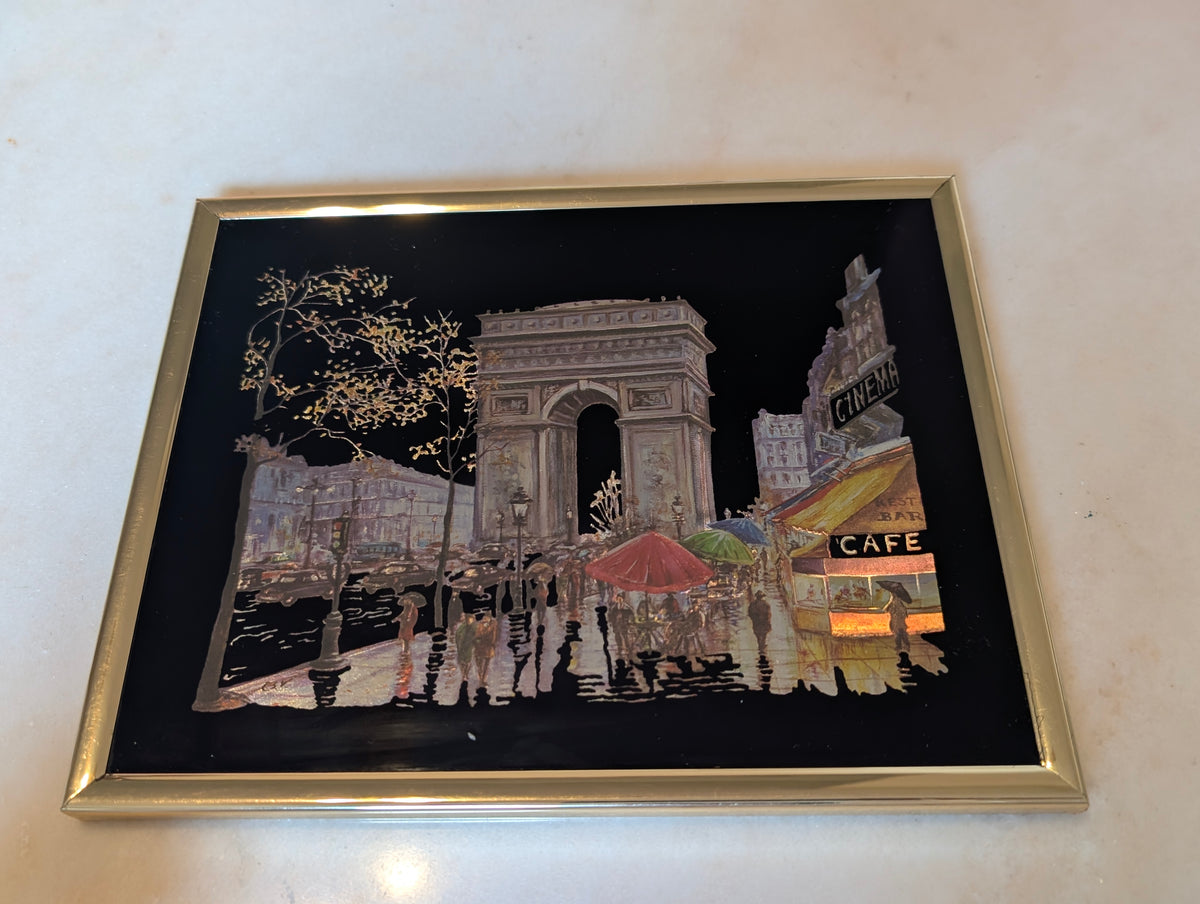 Vintage Kafka Industries #4227 Paris Arc de Triomphe 3D Foil Wall Art 1985 Made USA Framed