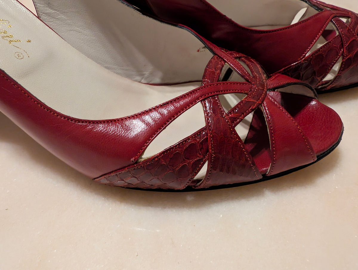 Jancolini Made in Italy Red Leather Slingback Heels Size 8M Peep Toe