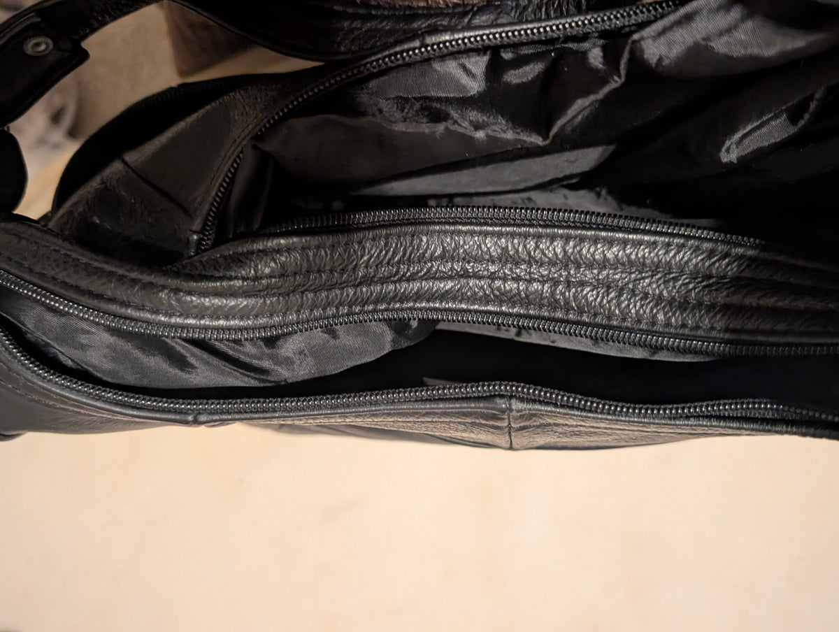 Leather Black Patchwork Shoulder Bag Soft Leather, Made in Mexico