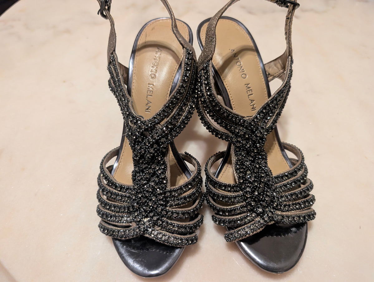 Antonio Melani, Beaded Evening Sandals (Size 6.5M ） Leather Sole