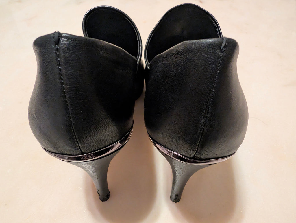 Antonio Melani Black Leather D'Orsay Court Shoes Heels Pumps (9M)