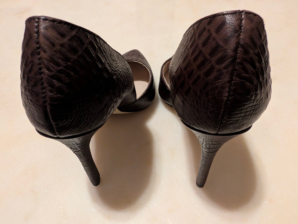 Louise et Cie Brown Embossed Leather D'Orsay Court Shoes Stiletto Heels