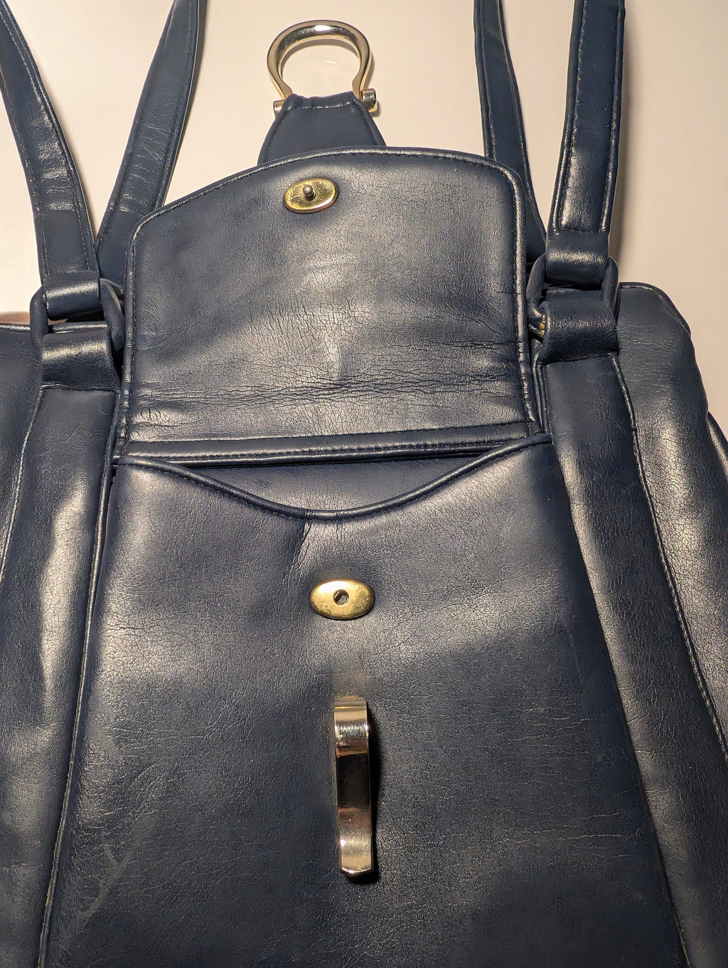 Lou Taylor Leather Navy Blue Shoulder Purse with Vanity Mirror