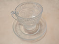 Vintage Clear Pressed Glass Teacup & Saucer Set Thumbprint Floral Pattern
