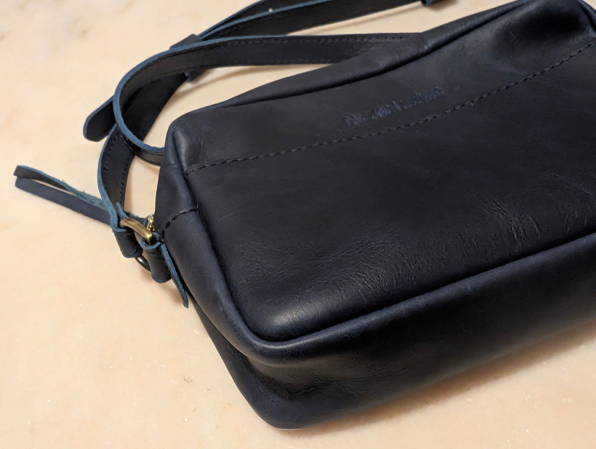 Portland Leather Goods Full Grain Leather Crossbody Purse Navy Blue