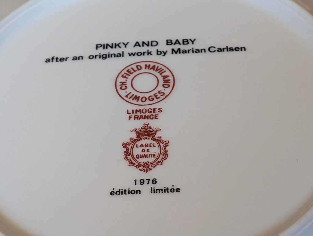 1976 Ch. Field Haviland Limoges Pinky and Baby Marian Carlsen Limited Edition Collector Plate
