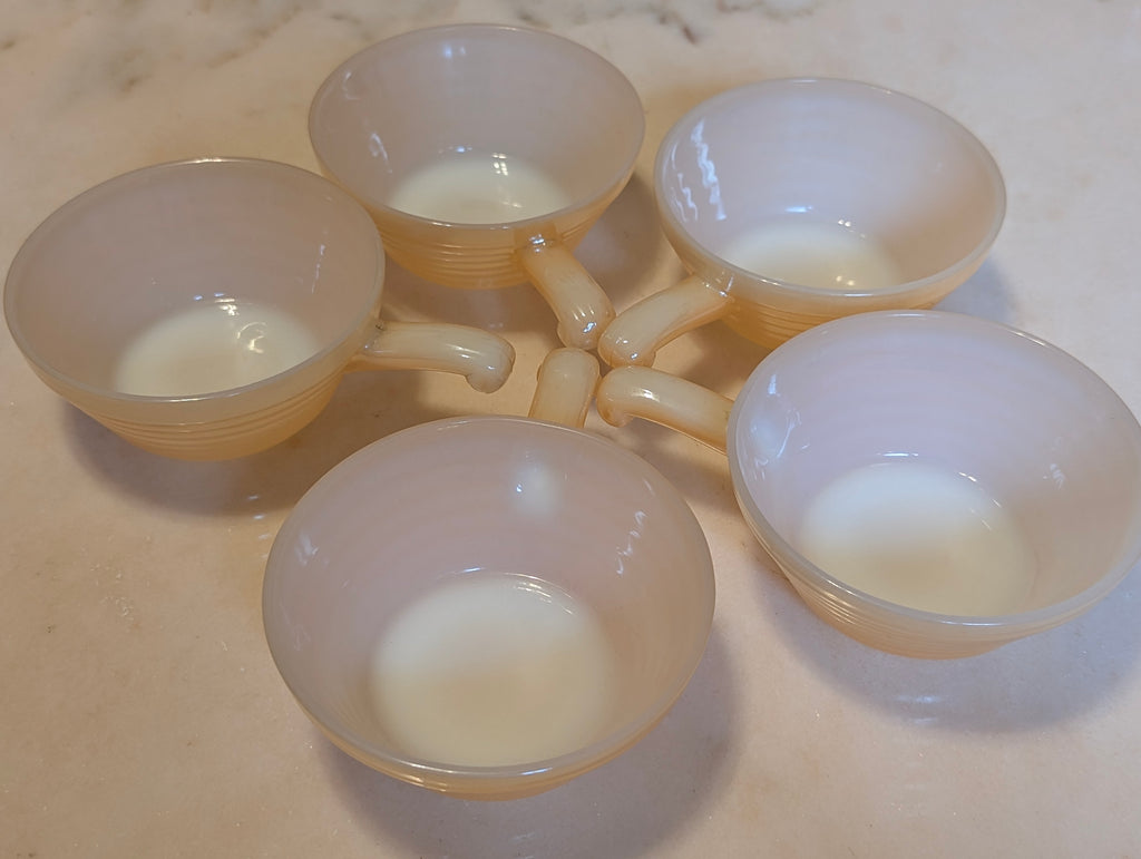 Vintage Fire-King Peach Lustre Milk Glass Tea Cups – Set of 5 – Oven Fire-King Made in USA