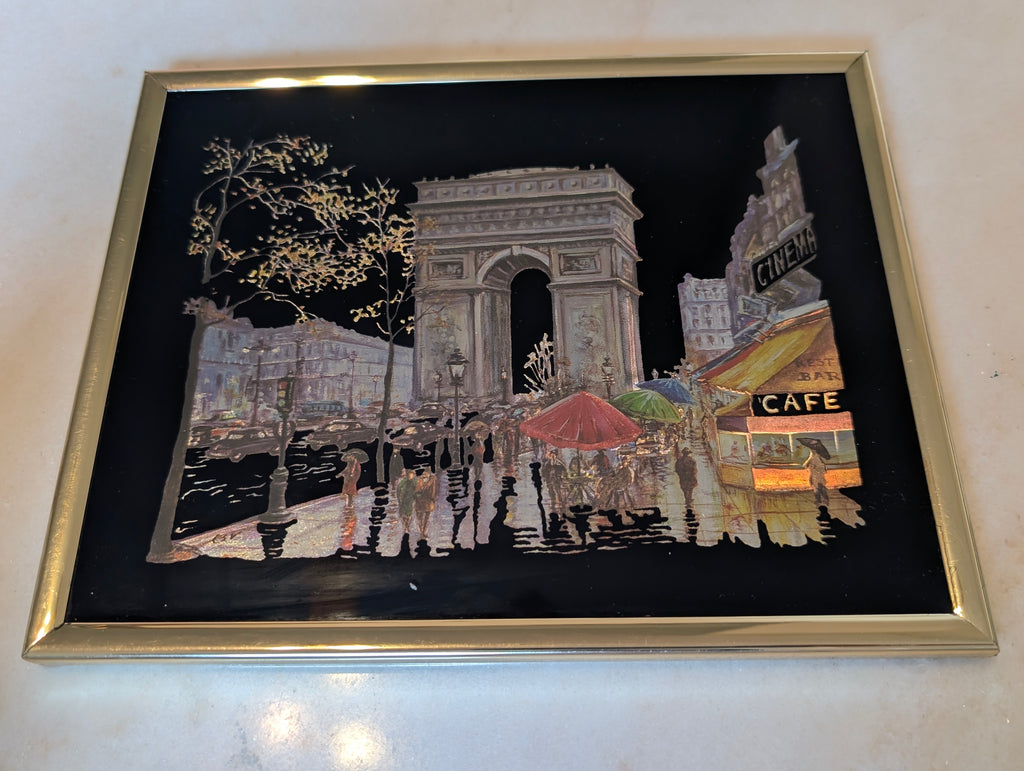 Vintage Kafka Industries #4227 Paris Arc de Triomphe 3D Foil Wall Art 1985 Made USA Framed