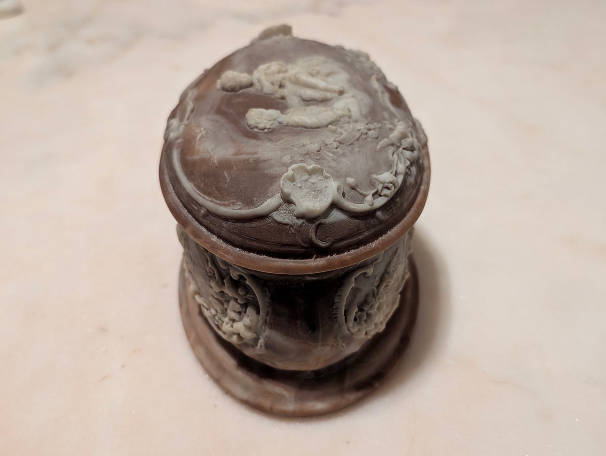 Vintage Genuine Incolay Stone Oval Jewelry Trinket Box Hinged Lid Handcrafted USA Cherubs