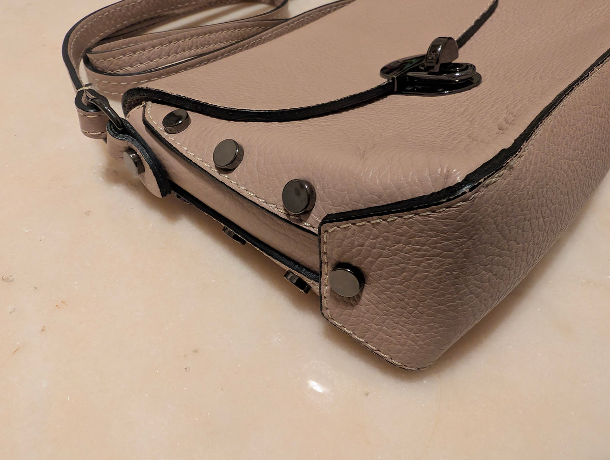 Italian Leather Crossbody Shoulder Bag Taupe Pebbled Leather Made Italy