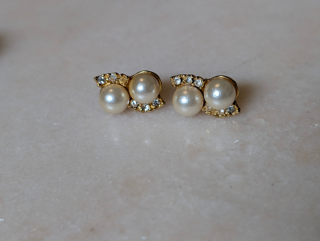 Vintage Gold Tone & Faux Pearl Earrings