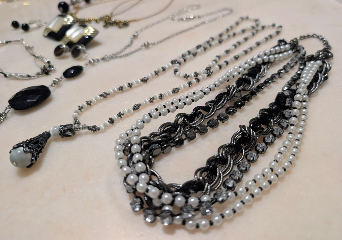 Vintage Jewerly Bundle:  Black/White Sleek Style