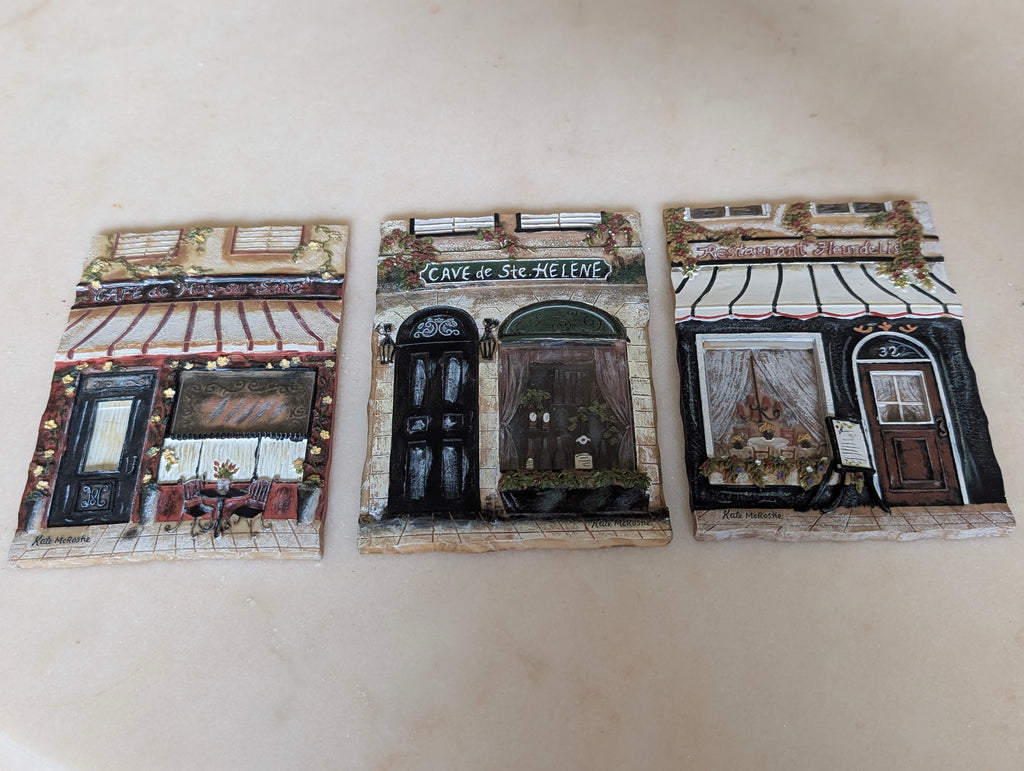 Kate McRostie Hand Painted Bistro Wall Plaques (3) European Café Restaurant
