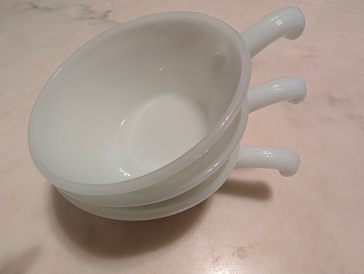Fire-King Anchor Hocking Milk Glass Chili Bowls Soup Bowls With Handles (3)