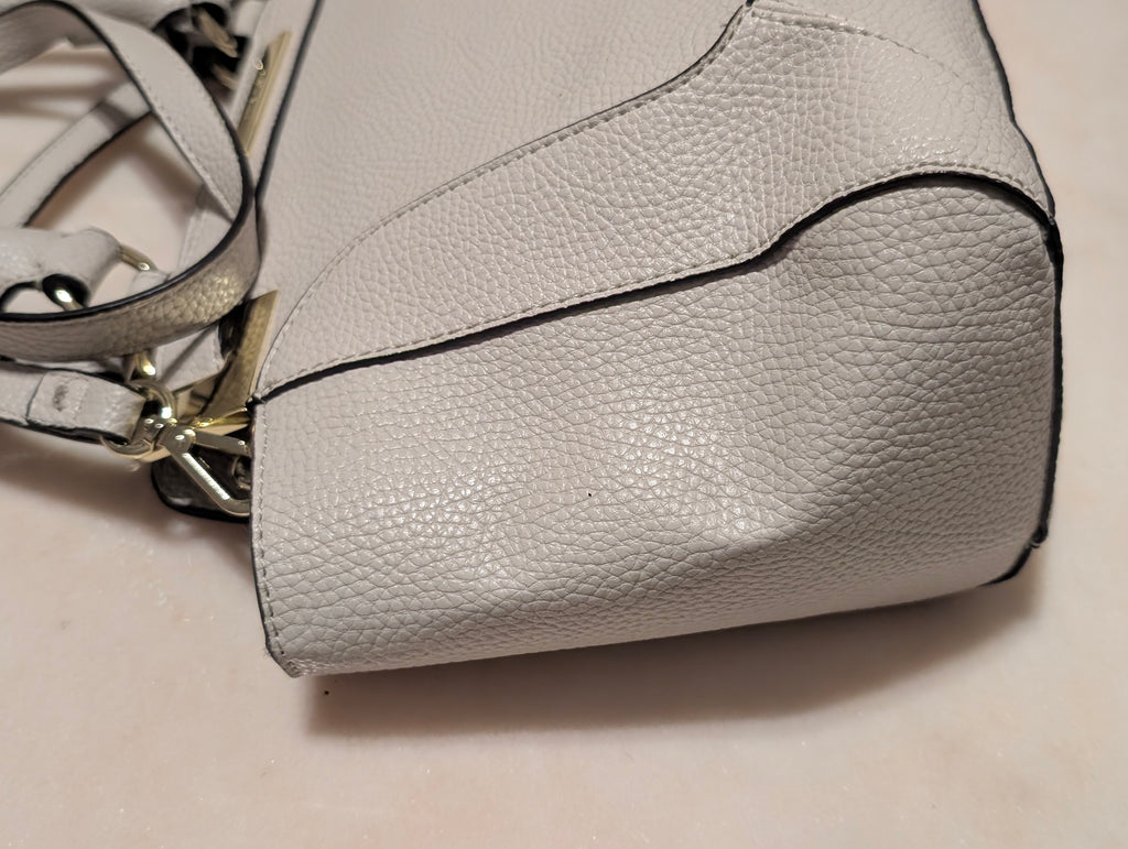 Anne Klein Light Gray Pebbled Satchel Crossbody Handbag Purse Gold Hardware