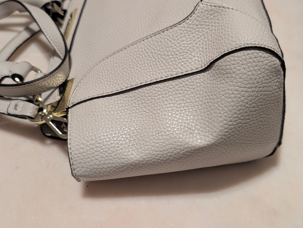 Anne Klein Light Gray Pebbled Satchel Crossbody Handbag Purse Gold Hardware