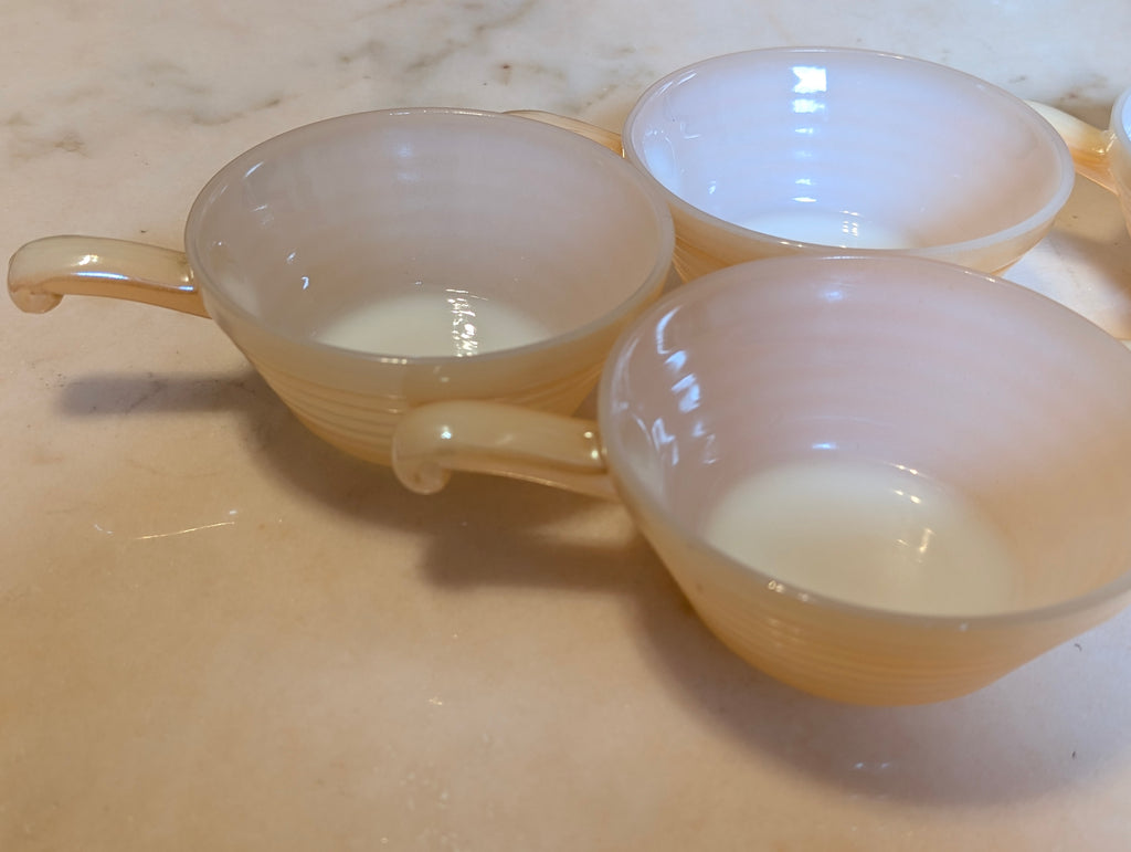 Vintage Fire-King Peach Lustre Milk Glass Tea Cups – Set of 5 – Oven Fire-King Made in USA