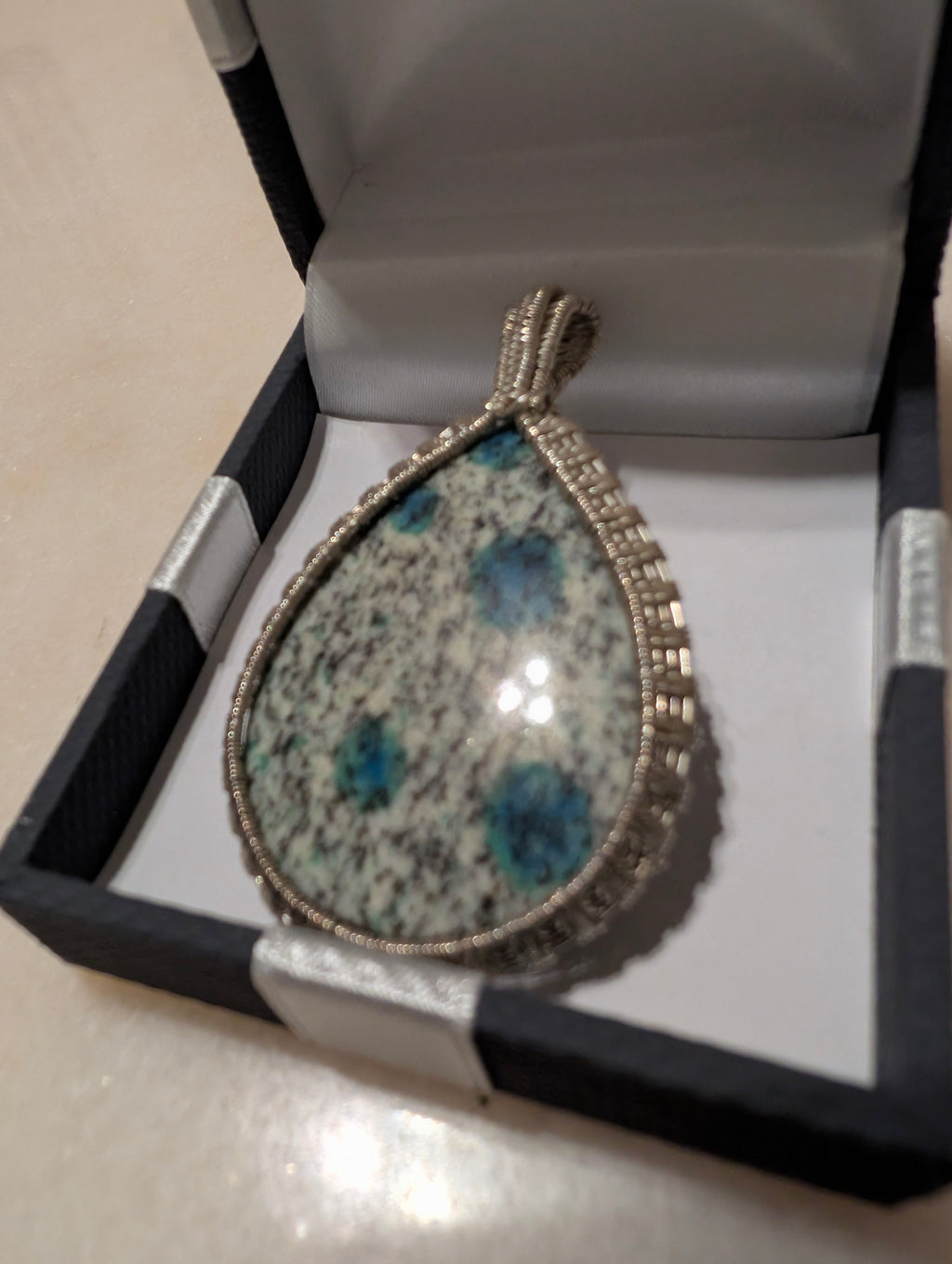 Handmade Wire Wrapped Natural Stone Teardrop Pendant