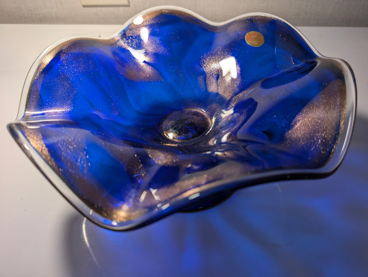 Murano Made in Italy Cobalt Blue Art Glass Pedestal Bowl Centerpiece