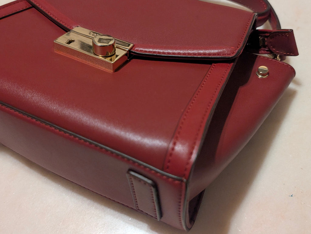La'Festin Burgundy Structured Top Handle Satchel Crossbody Shoulder Bag