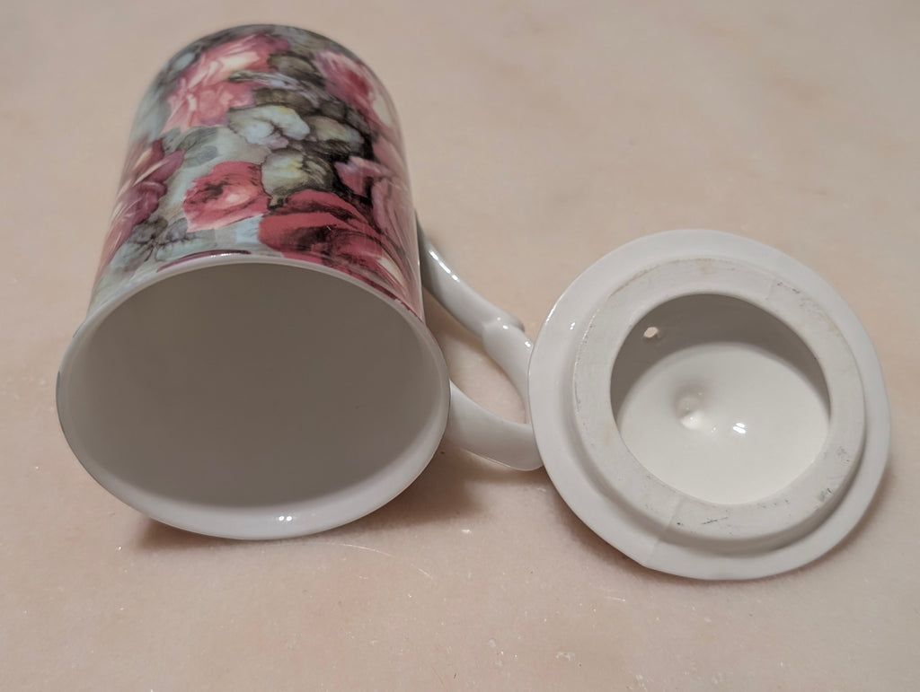 Mayfair Fine Bone China Staffordshire England Floral Tea Mug w/ Lid