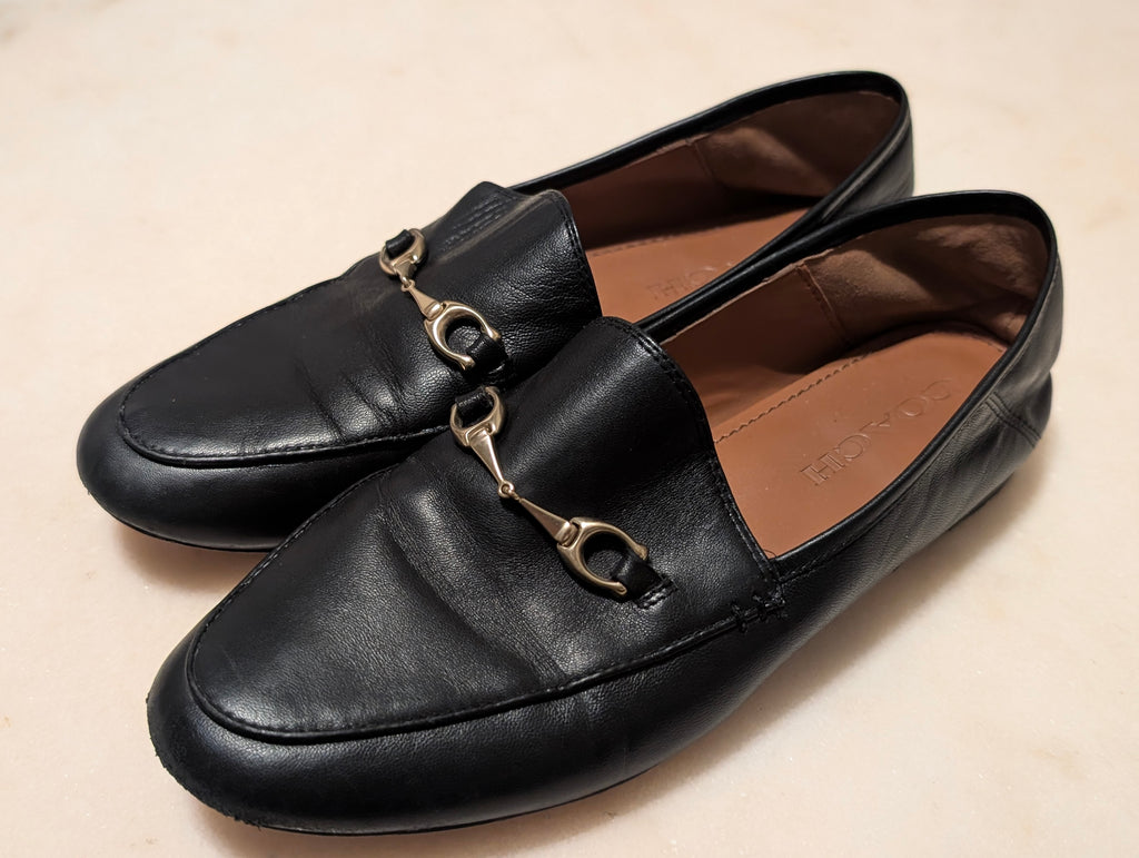 Coach FG3110 Black Leather Horsebit Loafers Women's US 6.5B Slip On Flats