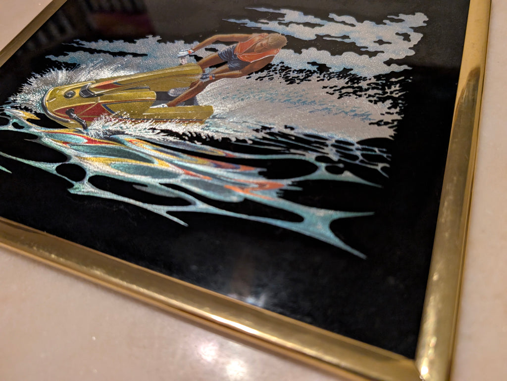 Vintage Kafka Industries #4159 Jet Ski 3D Foil Wall Art Framed Made in USA 1980s