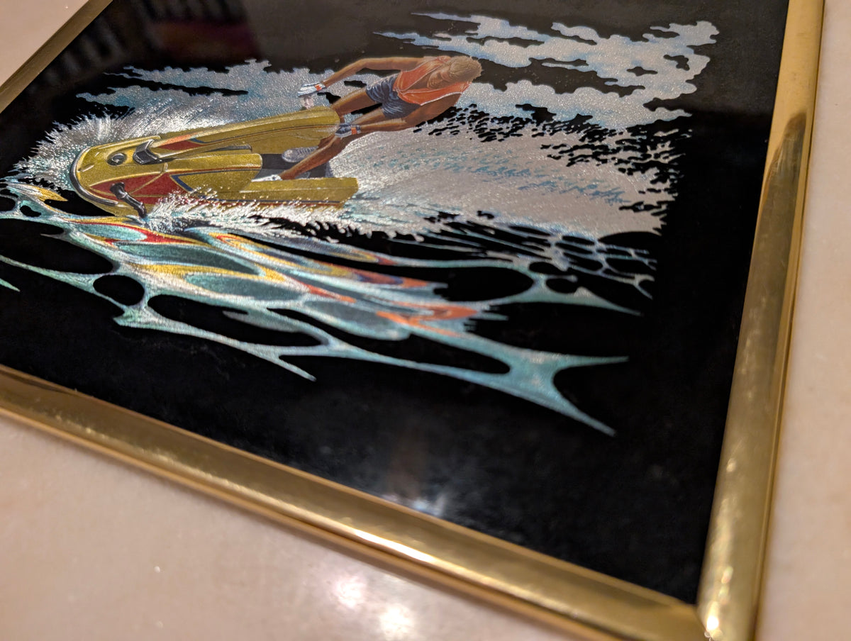 Vintage Kafka Industries #4159 Jet Ski 3D Foil Wall Art Framed Made in USA 1980s