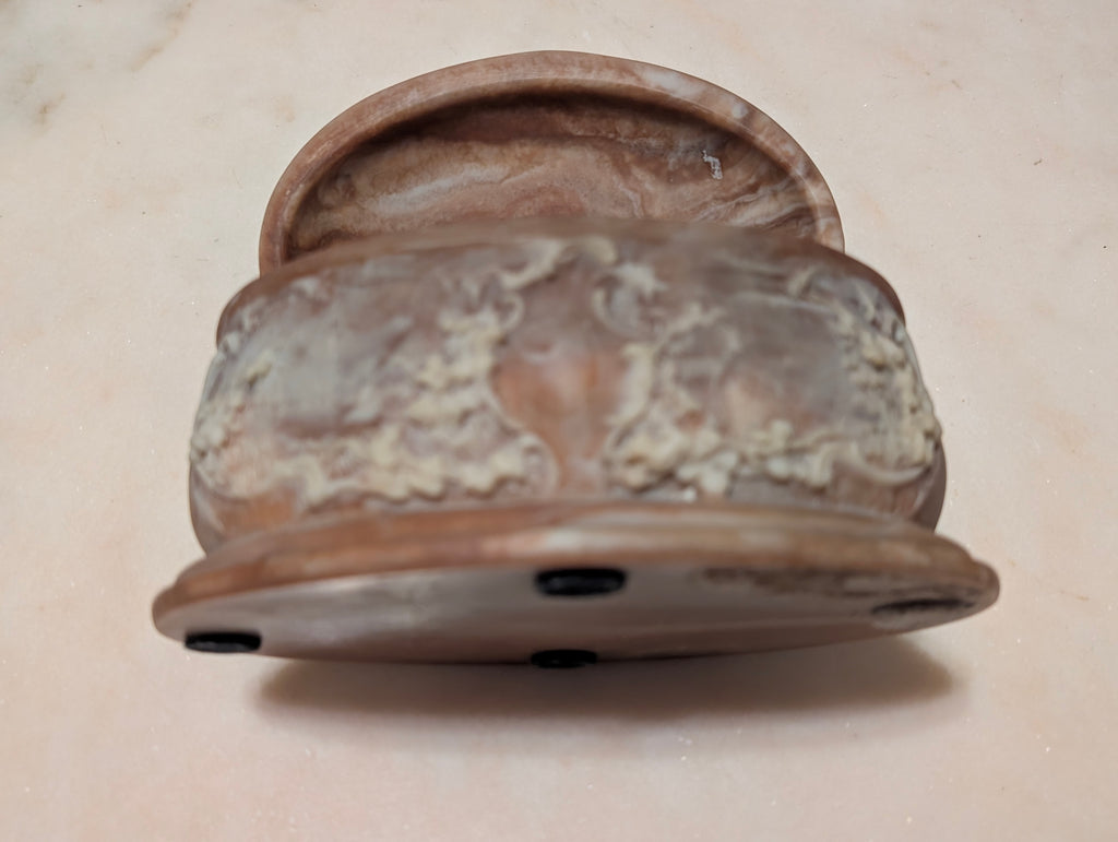 Vintage Genuine Incolay Stone Oval Jewelry Trinket Box Hinged Lid Handcrafted USA Cherubs