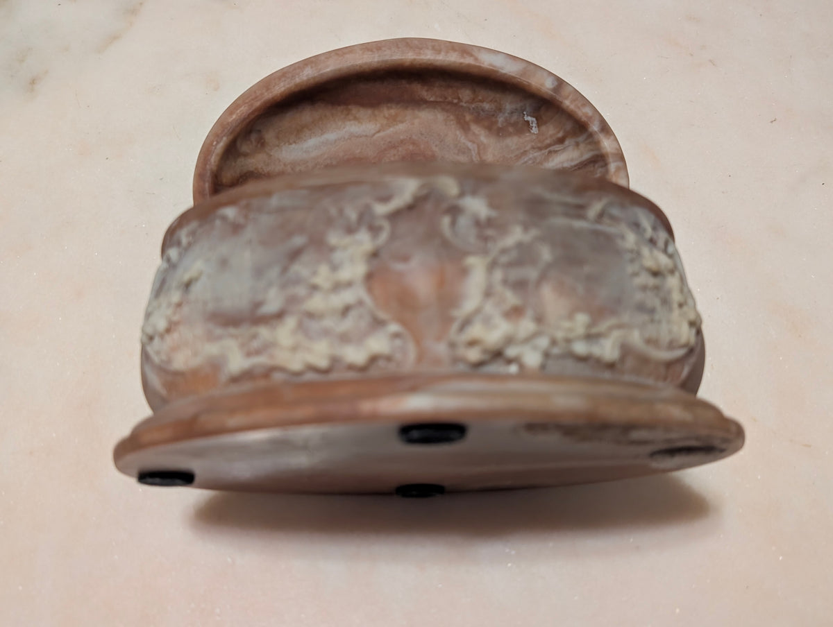 Vintage Genuine Incolay Stone Oval Jewelry Trinket Box Hinged Lid Handcrafted USA Cherubs