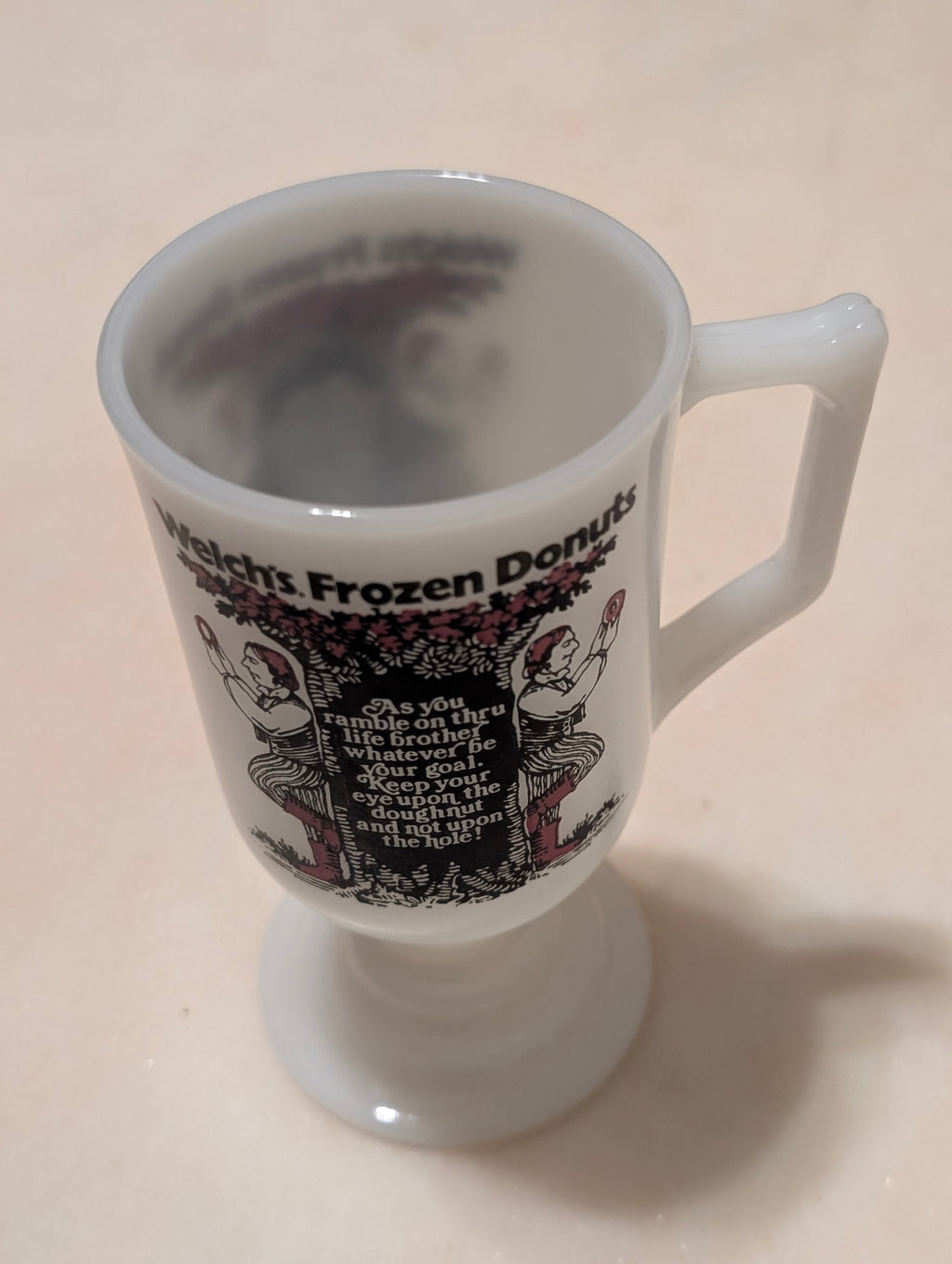 Vintage Welch's Frozen Donuts Milk Glass Pedestal Mug Footed Coffee Cup
