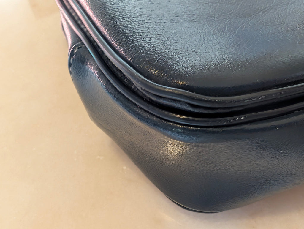 Vintage Navy Blue Frame Handbag Top Handle Purse Structured Bag