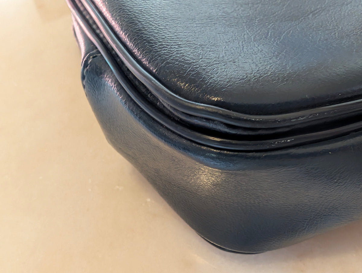 Vintage Navy Blue Frame Handbag Top Handle Purse Structured Bag