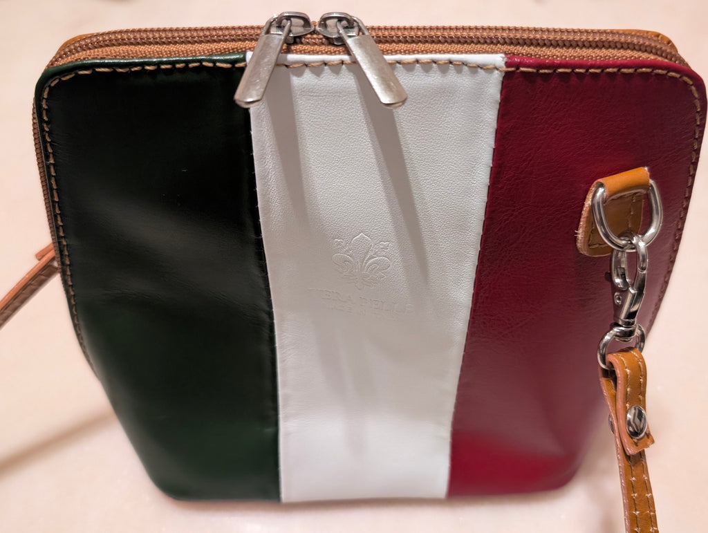 Made in Italy Vera Pelle Leather Italian Flag Crossbody Bag Tricolour