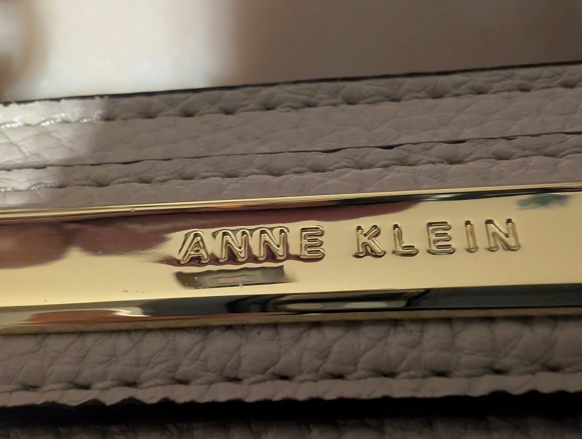 Anne Klein Light Gray Pebbled Satchel Crossbody Handbag Purse Gold Hardware