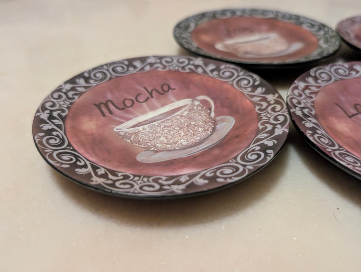 Set of 4 Decorative Coffee Theme Accent Plates decor