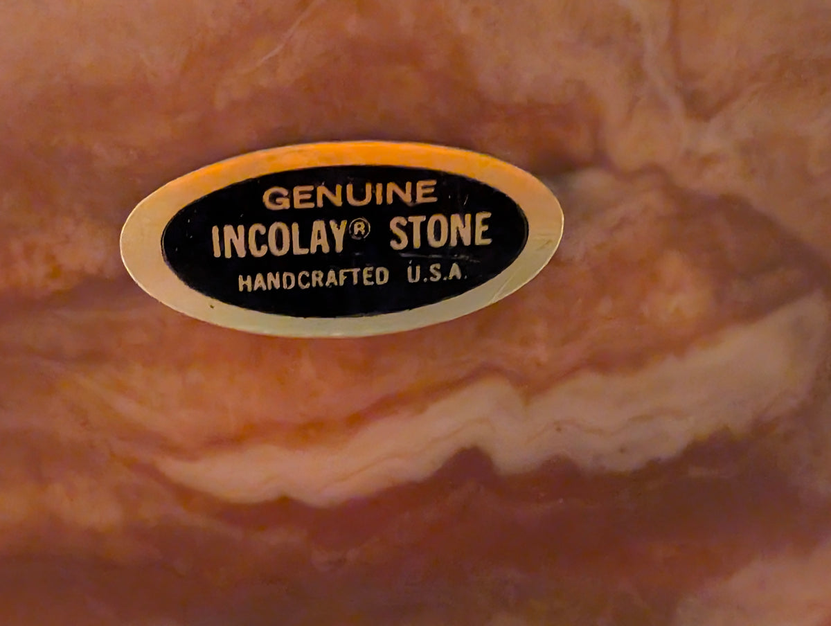 Vintage Genuine Incolay Stone Oval Jewelry Trinket Box Hinged Lid Handcrafted USA Cherubs