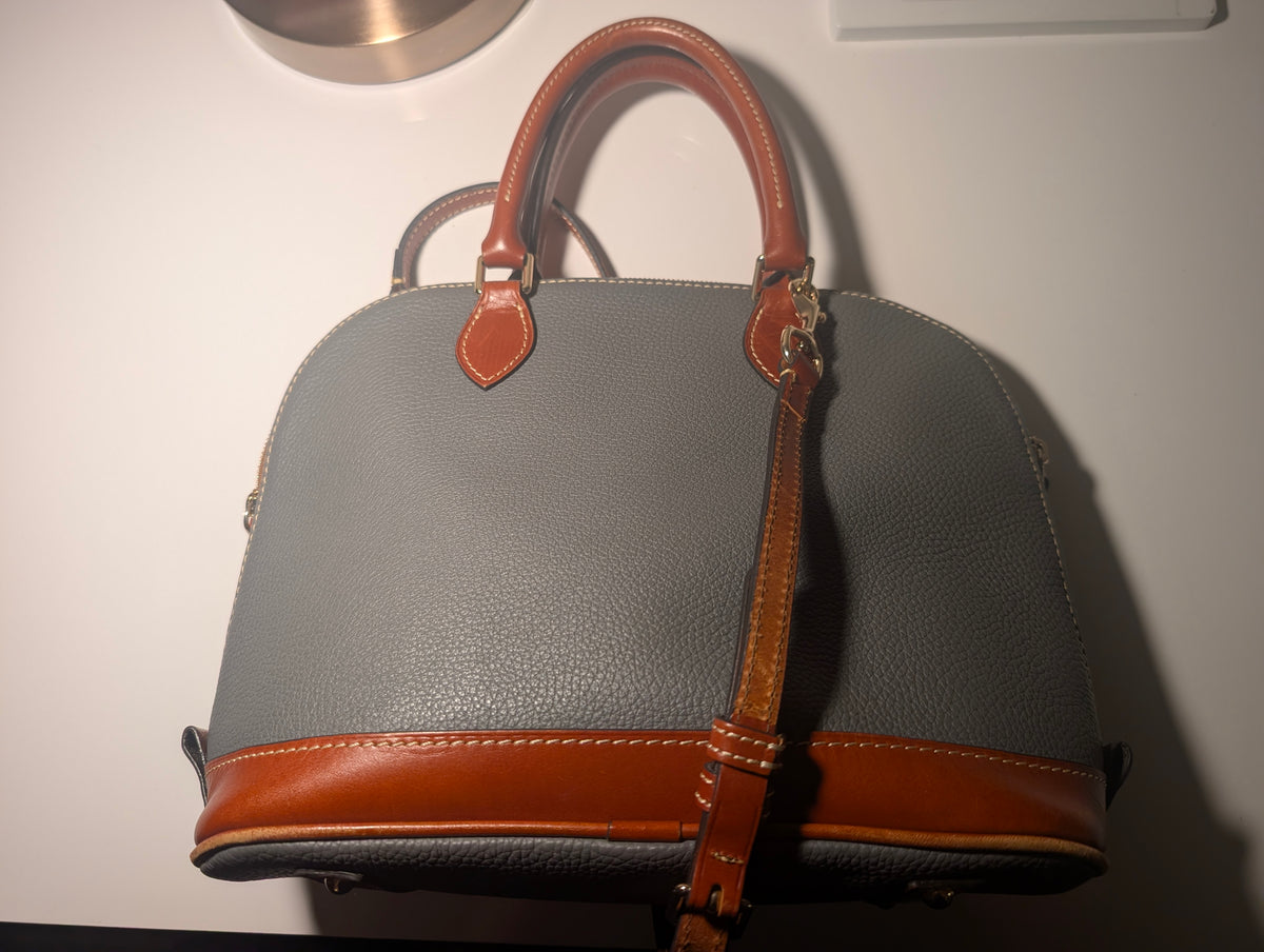 Dooney & Bourke Pebble Grain Dome Satchel Gray Brown Leather Crossbody Bag