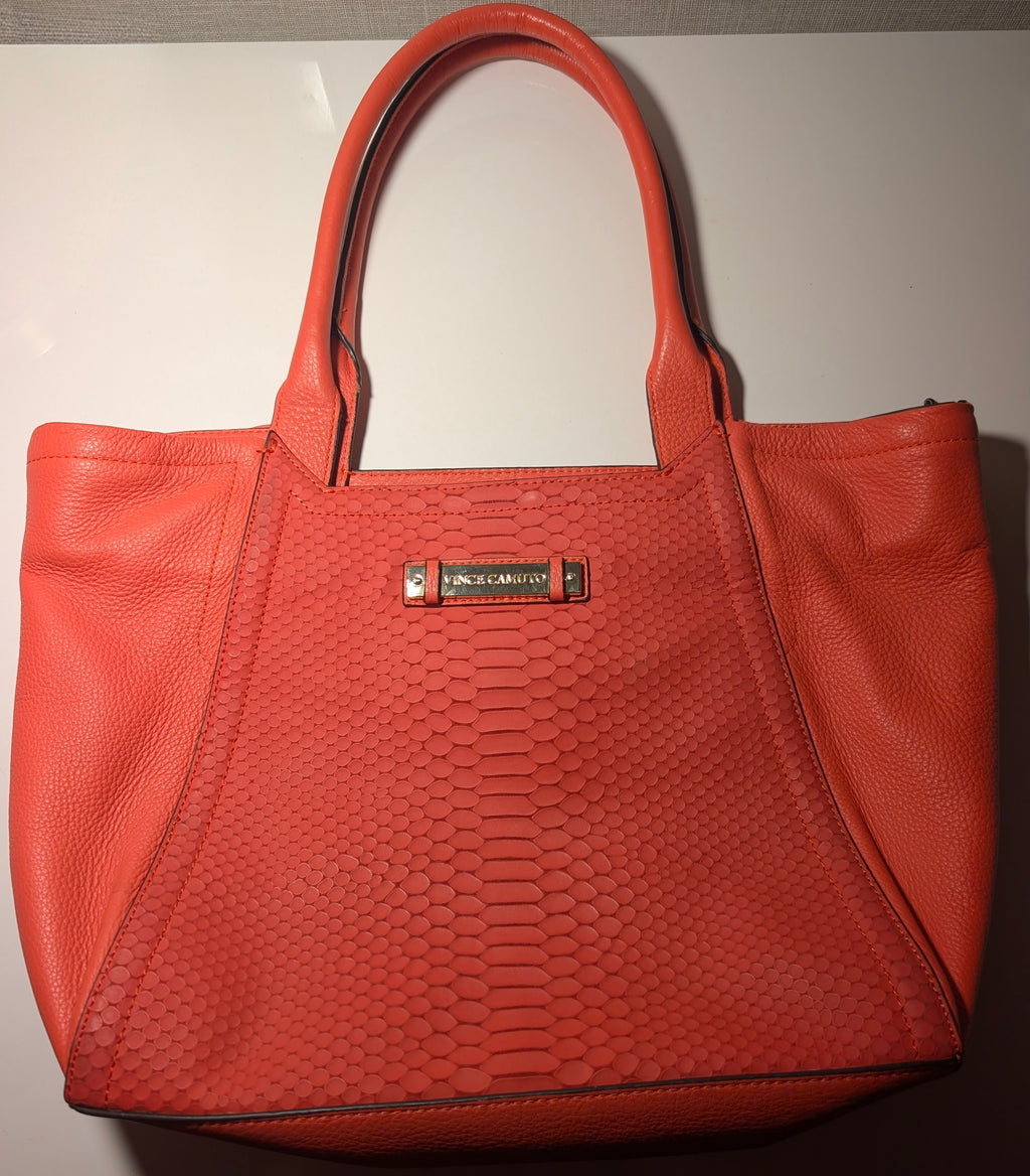 Vince Camuto Coral Orange Leather Tote Bag