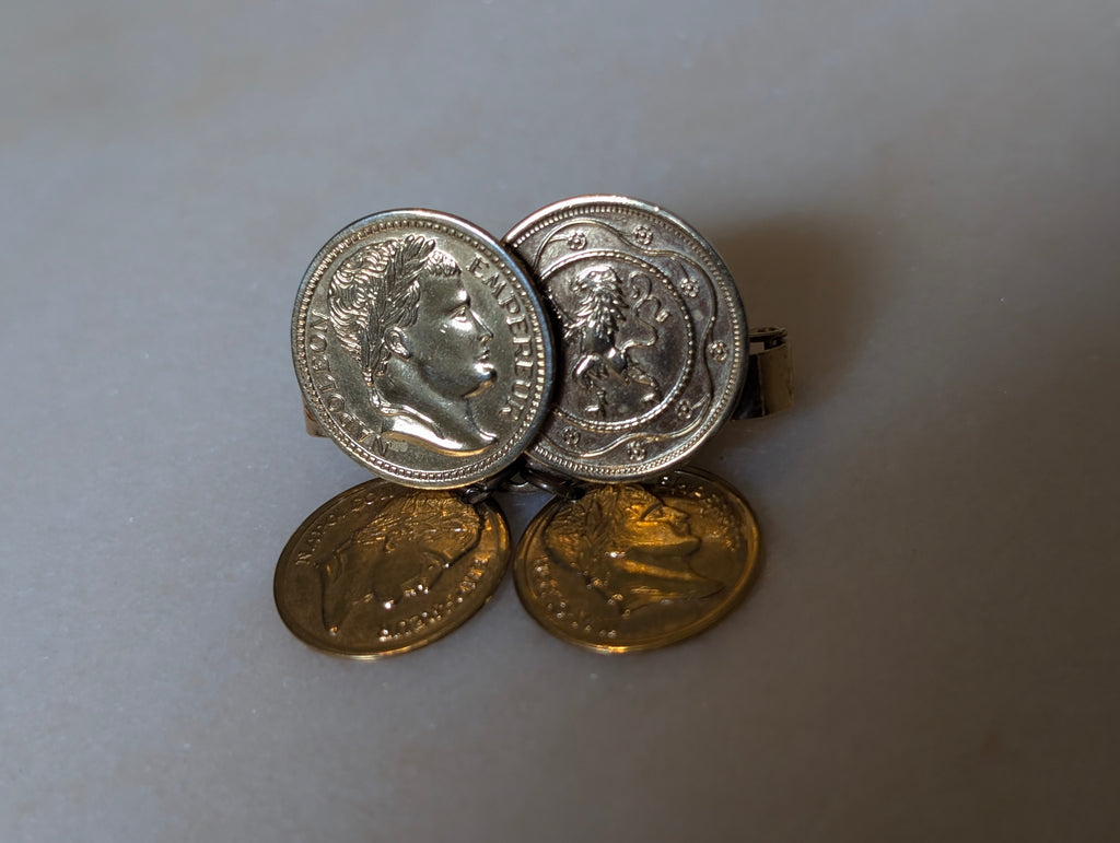 Vintage Sarah Coventry Coin Clip Earrings Gold Tone Napoleon French Coin Design