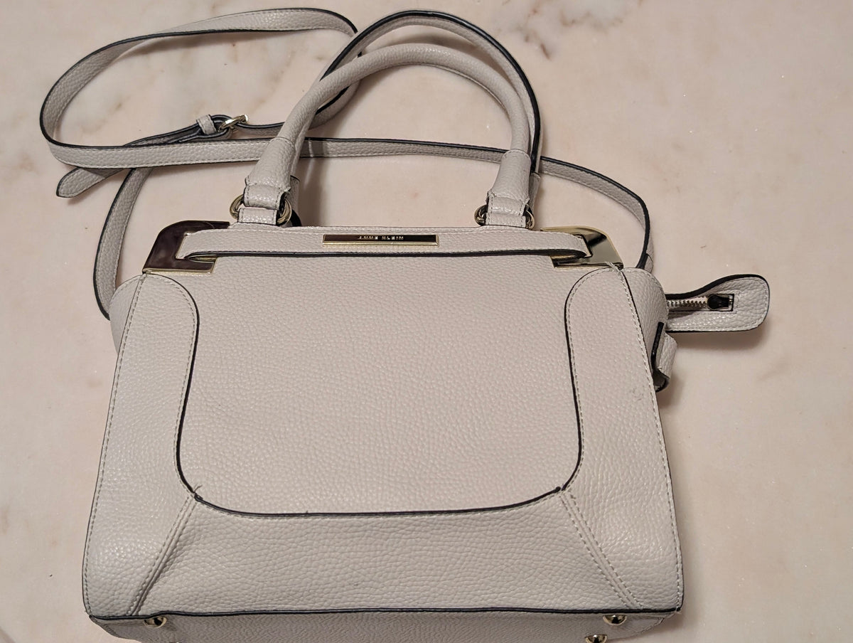 Anne Klein Light Gray Pebbled Satchel Crossbody Handbag Purse Gold Hardware