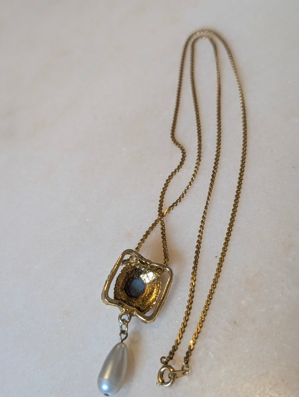 Vintage Cameo Necklace with Faux Pearl Drop