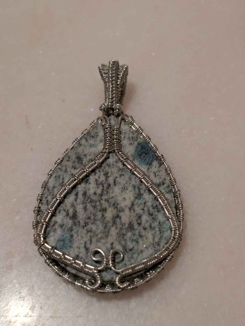 Handmade Wire Wrapped Natural Stone Teardrop Pendant