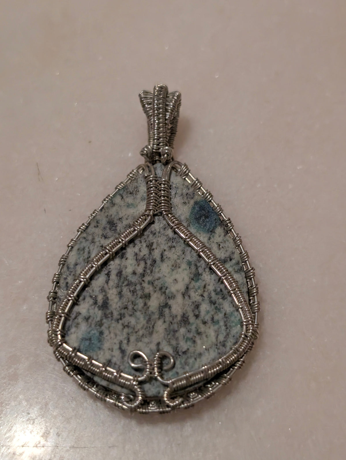 Handmade Wire Wrapped Natural Stone Teardrop Pendant