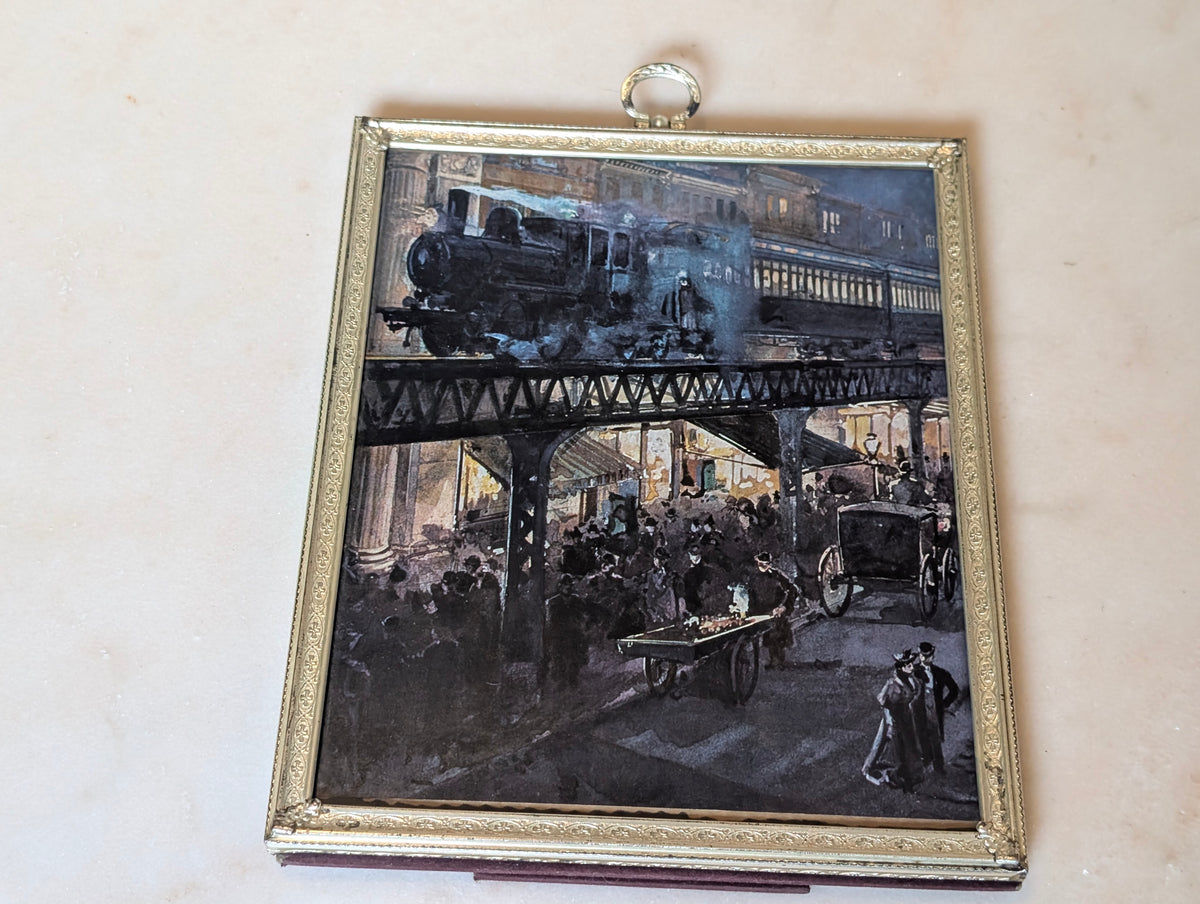 Hidden Picture Frame Sliding Panel Train Print Kodak George Eastman Novelty Frame