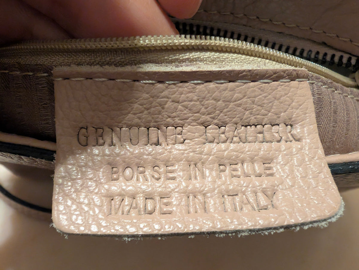 Italian Leather Crossbody Shoulder Bag Taupe Pebbled Leather Made Italy