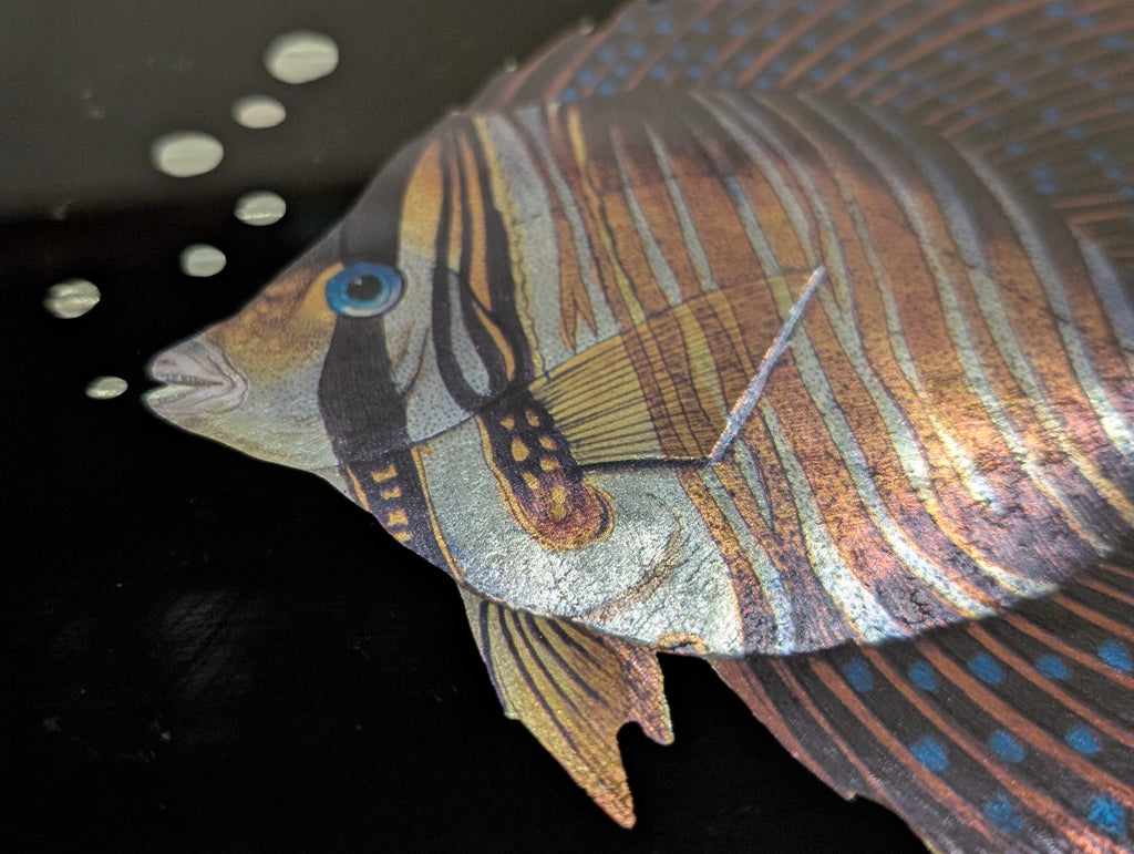 Vintage Kafka Industries #4416 Tropical Butterflyfish 3D Foil Wall Art Framed Made in USA